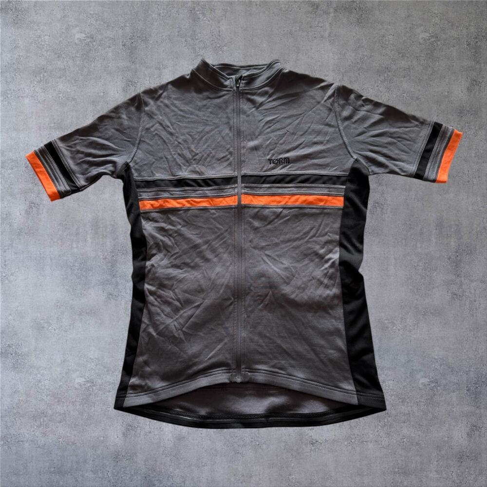 TORM Merino Wool Cycling Jersey Mens LRG Gray Orange Sportwool Full Zip Touring